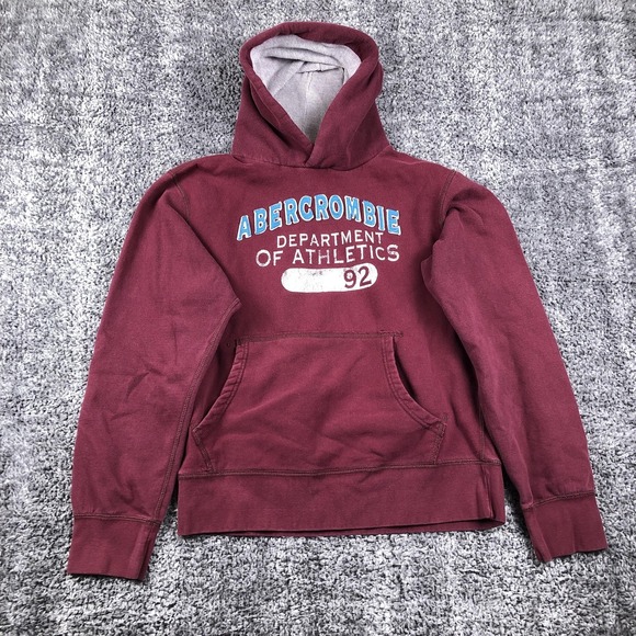 Abercrombie Hoodie Teens XL Red Graphic Fleece Pullover Athletics Dept 92 - Picture 3 of 9